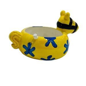 Y2K Summer Stock Yellow Horse Pool Float Bowl Dish Ceramic 1999 Cute Decor